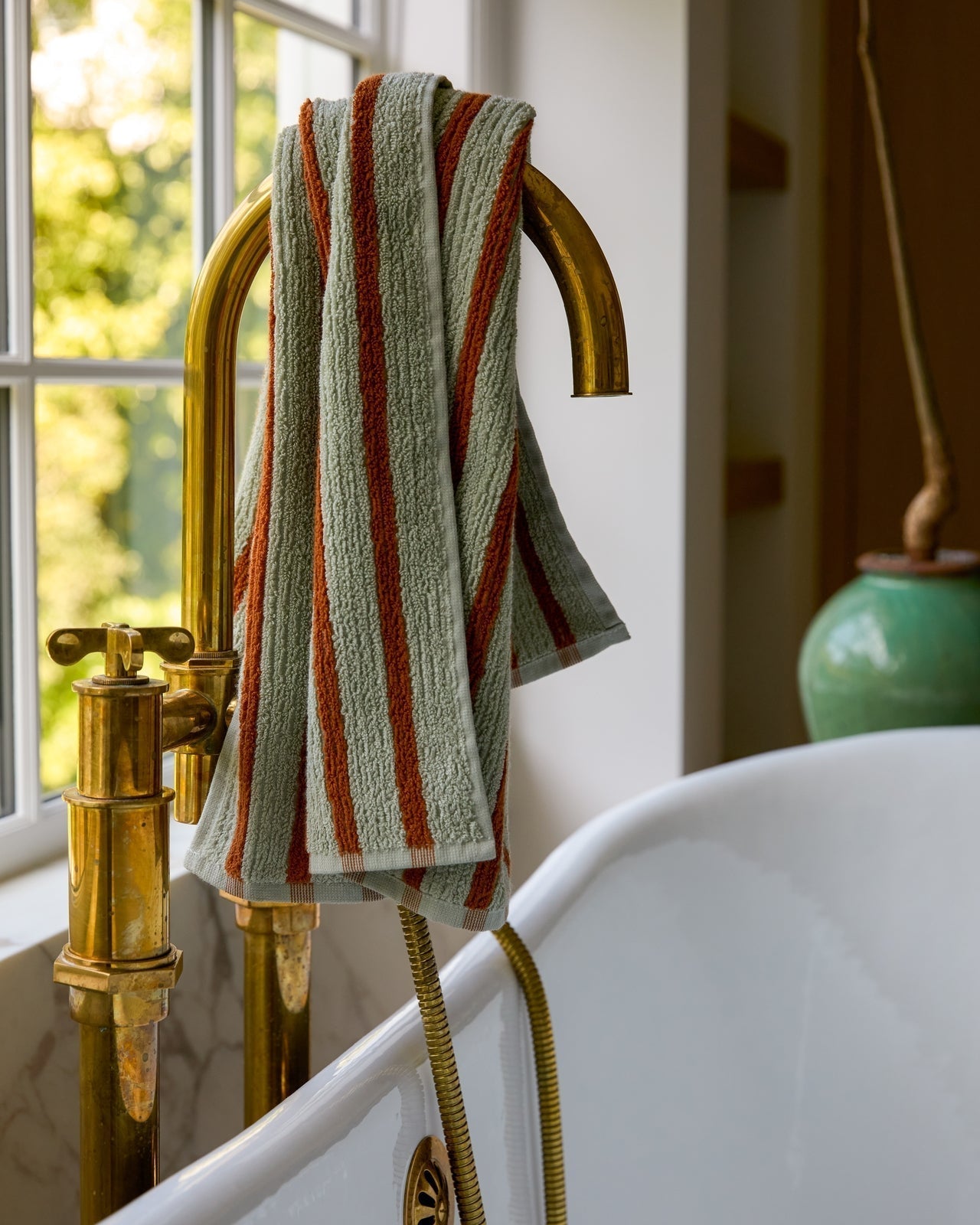 Organic Resort Stripe Towels in Sage with Russet by Parachute Home — view 2