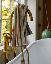 Organic Resort Stripe Towels in Sage with Russet by Parachute Home — view 2