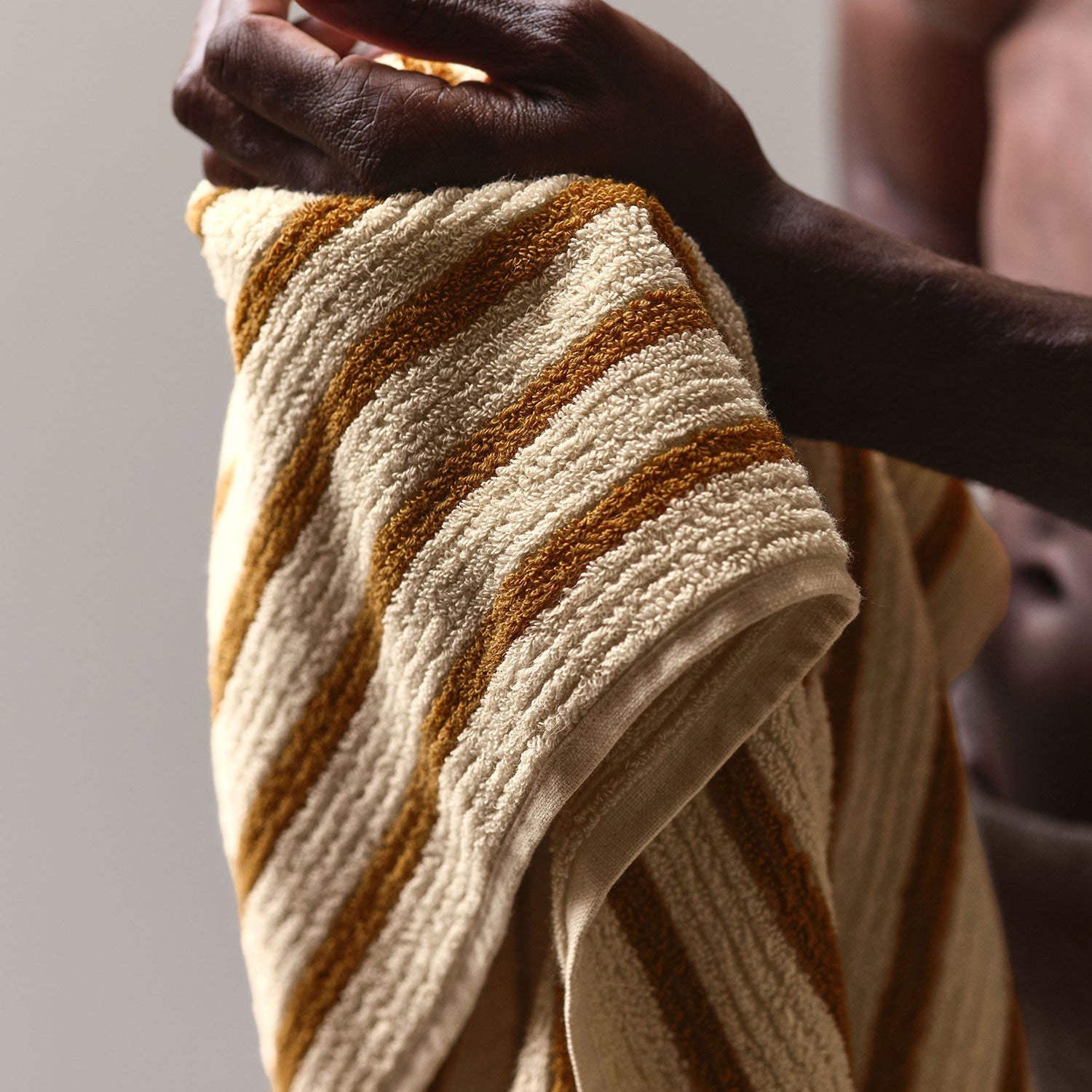 Organic Resort Stripe Towels in Butter with Honey by Parachute Home — view 2