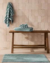Organic Resort Stripe Tub Mat in Sky with Malachite by Parachute Home — view 2