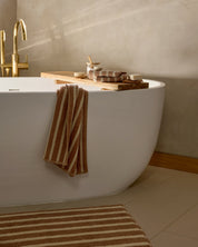 Organic Resort Stripe Tub Mat in Adobe with Butter by Parachute Home — view 4