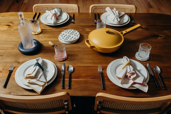 Dinner table with trivets and coasters