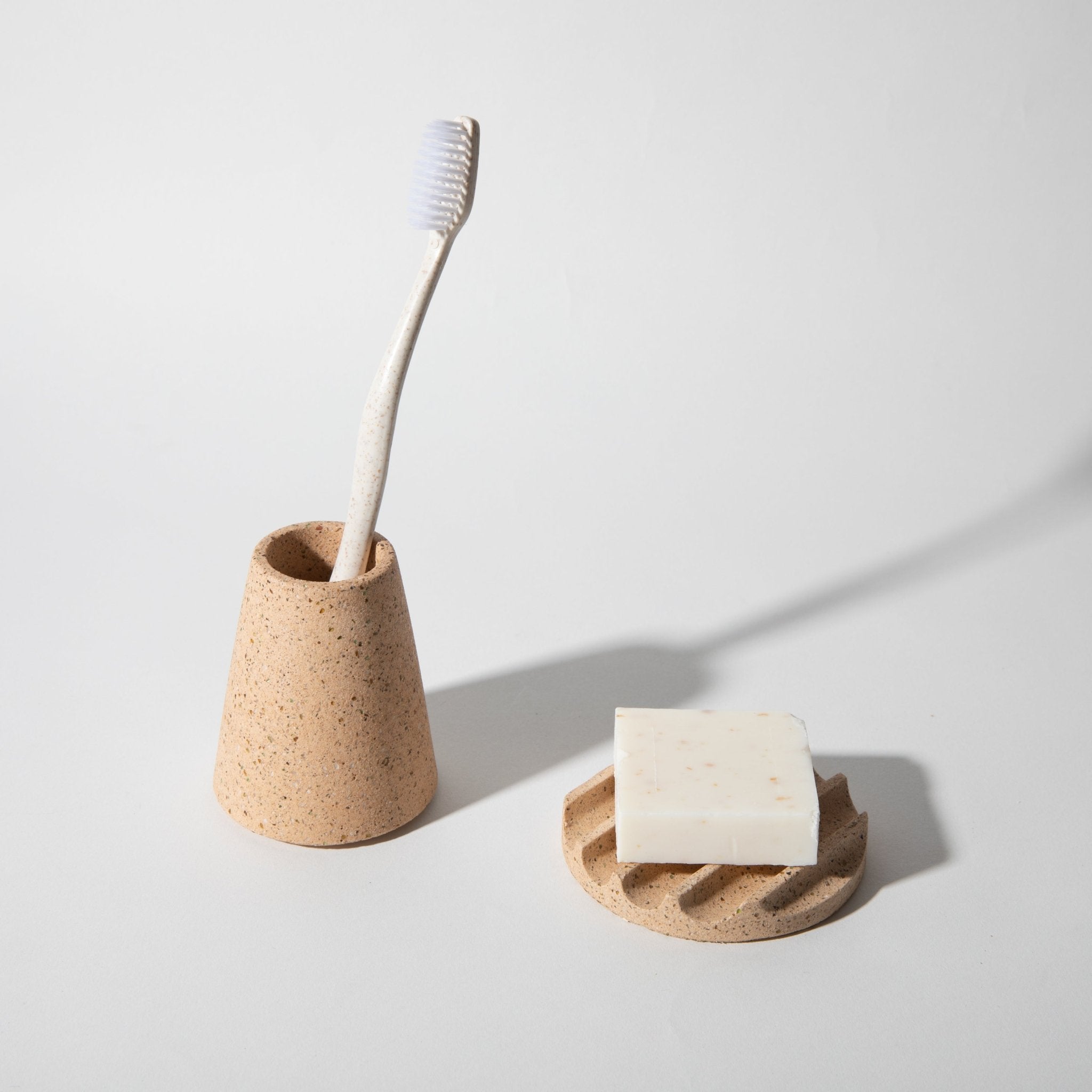 Mini Soap Dish & Toothbrush Holder Set | Peach Terrazzo - Pretti.Cool