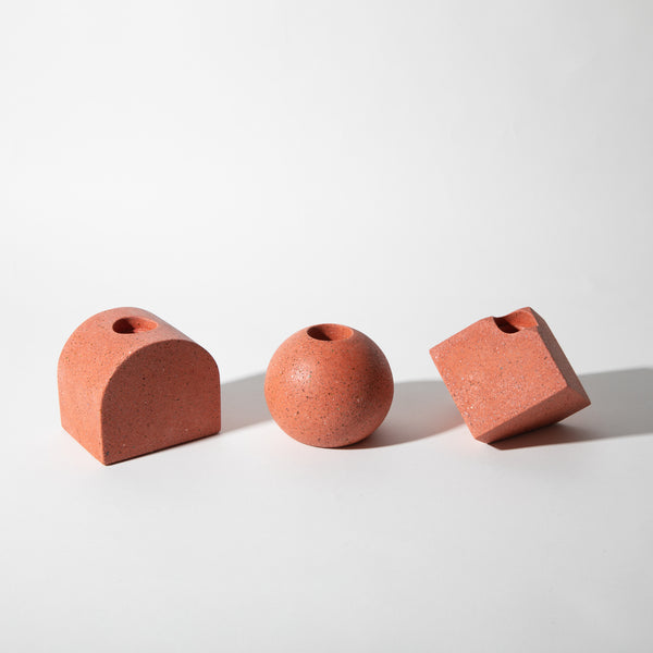 Coral candle holder trio