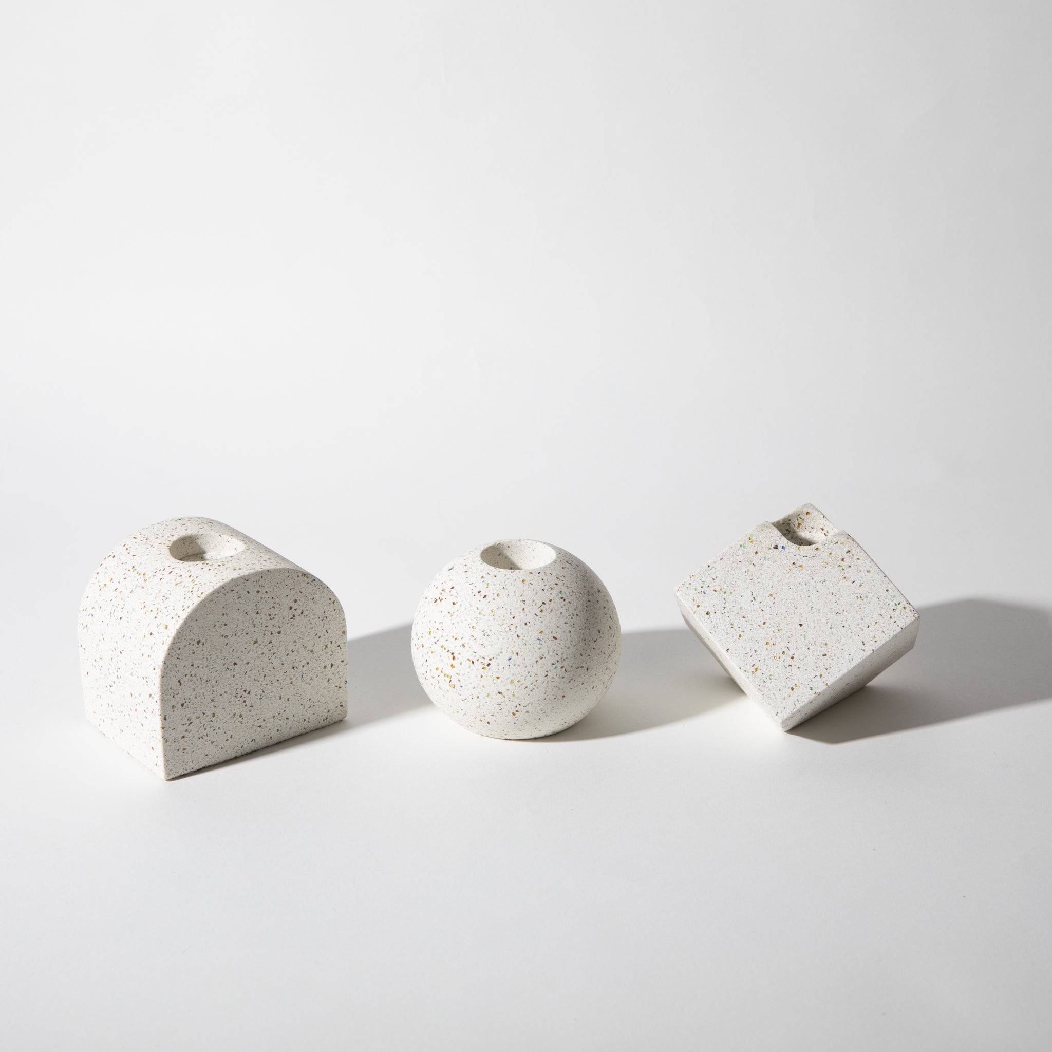 Block Candlestick Holder Set | White Terrazzo - pretti.cool