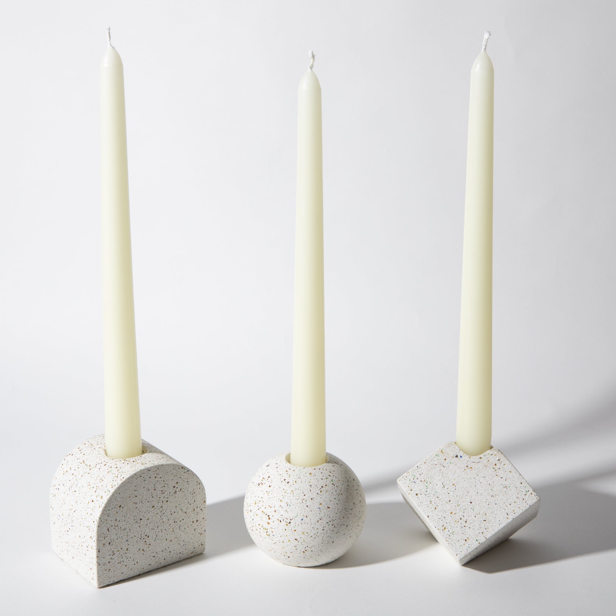 Block Candlestick Holder Set | White Terrazzo - pretti.cool