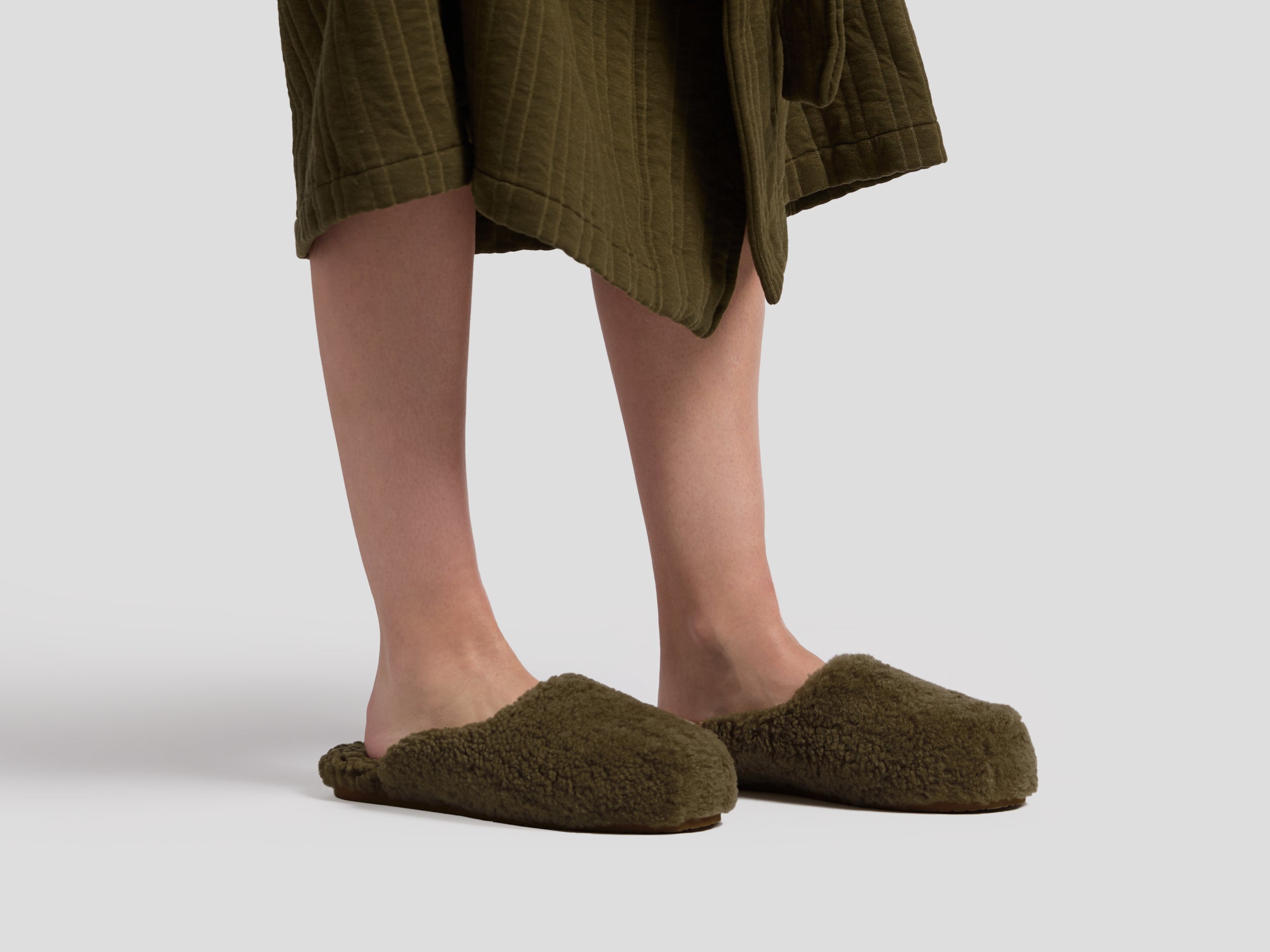 Shearling Wool Lounge Slippers in Olive by Parachute Home — view 3
