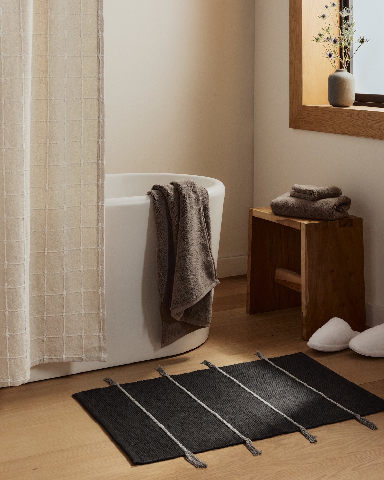 Organic Oasis Shower Curtain in White and Natural by Parachute Home — view 4