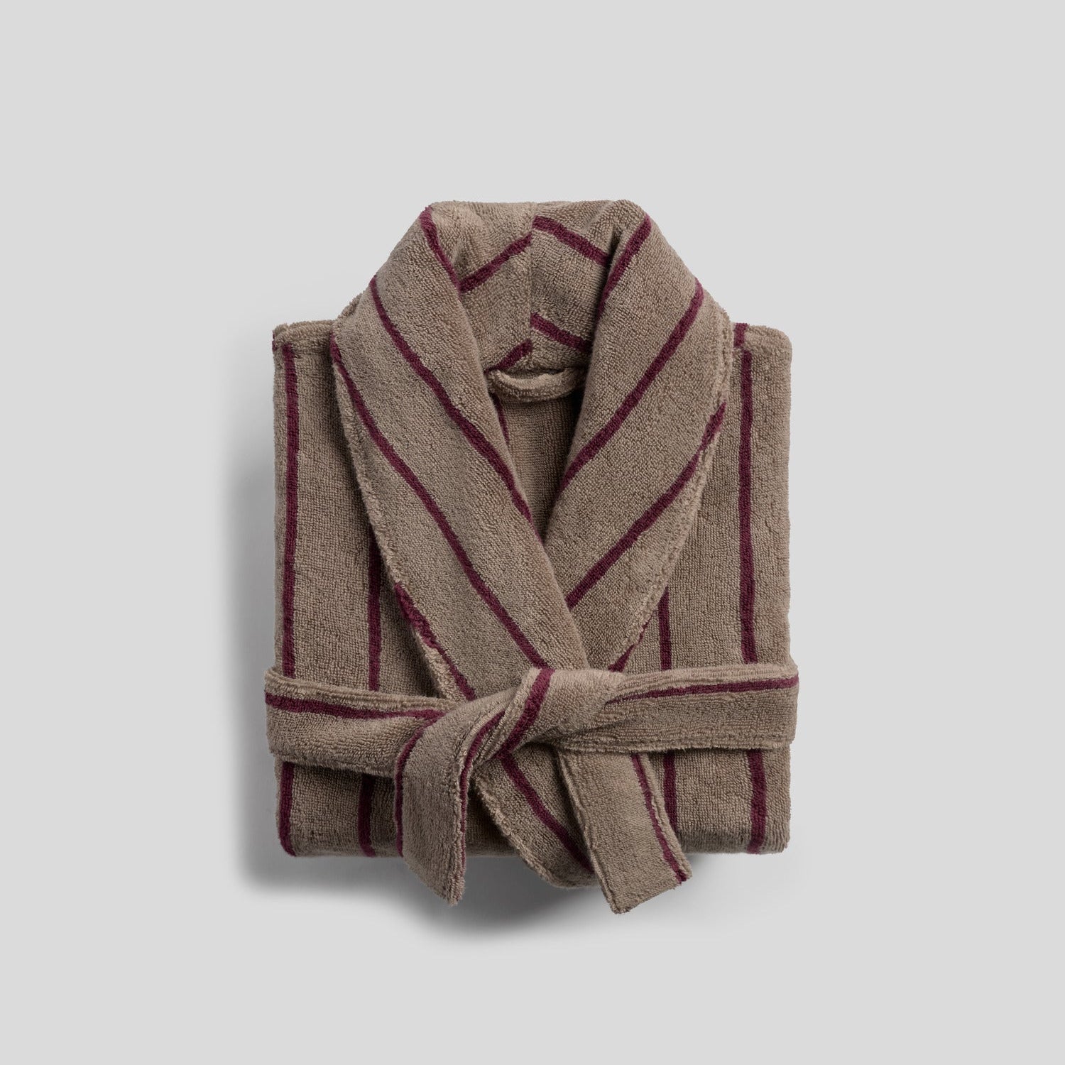 Turkish Cotton Stripe Robe in Warm Grey with Garnet by Parachute Home — view 1
