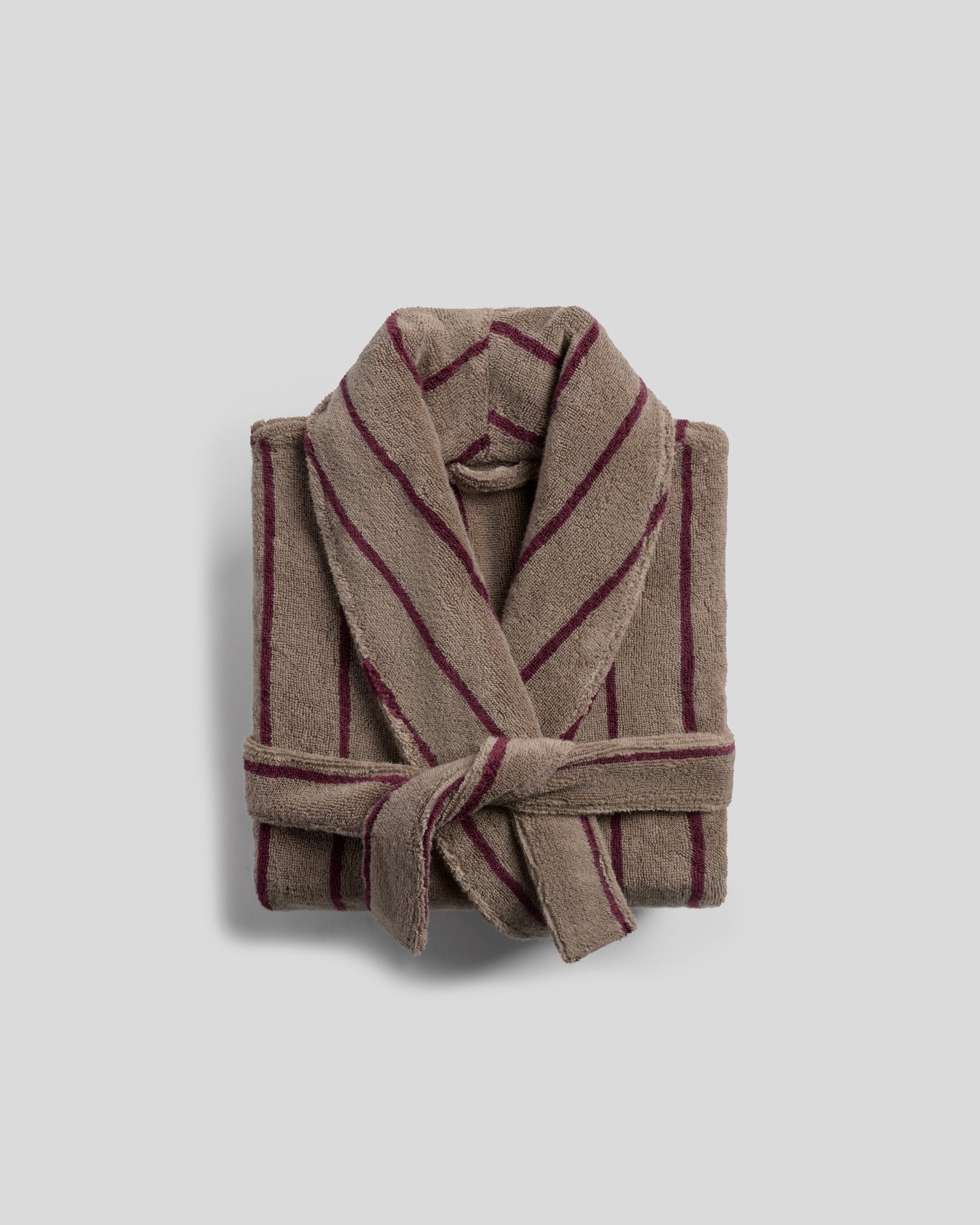 Turkish Cotton Stripe Robe in Warm Grey with Garnet by Parachute Home — view 1