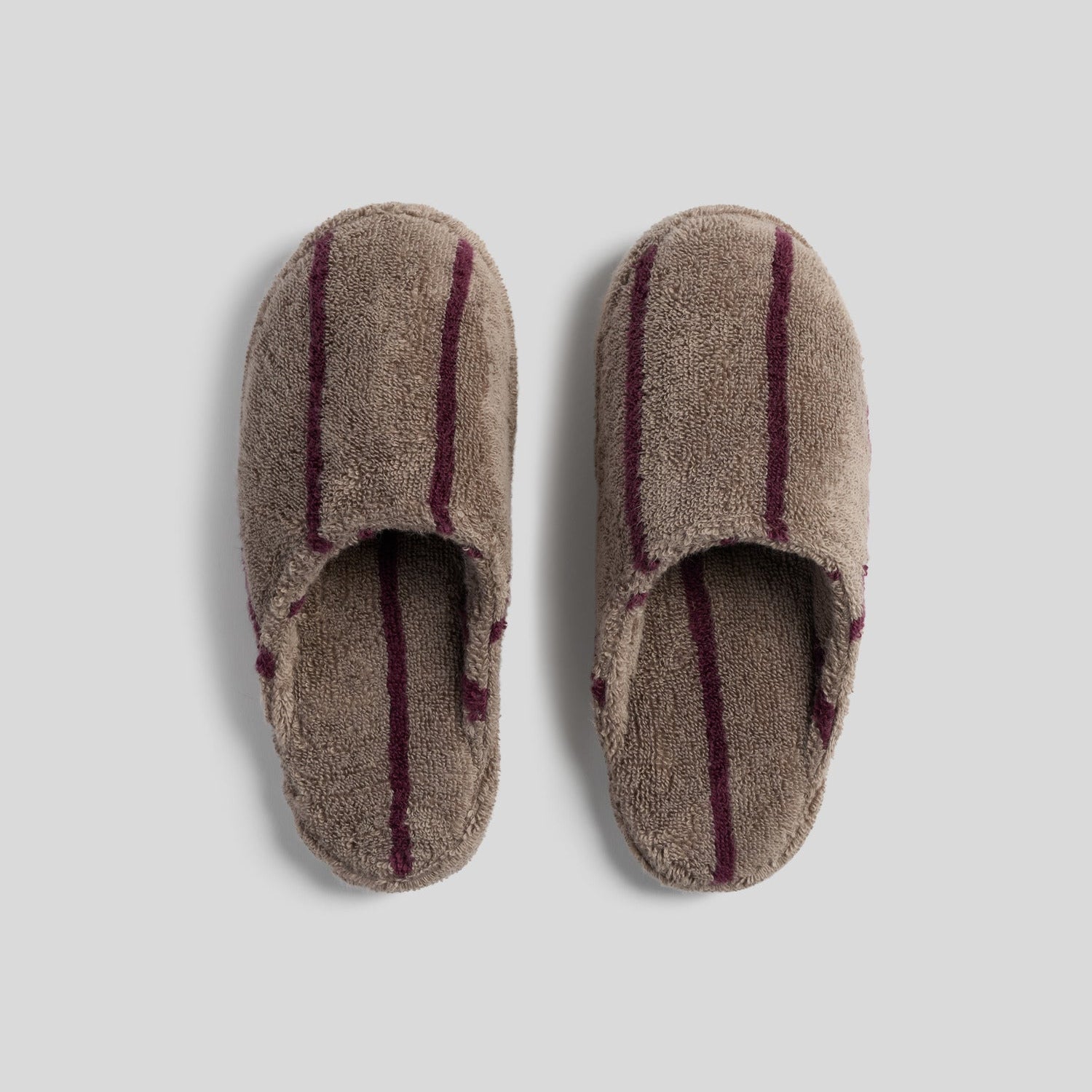Turkish Cotton Stripe Slippers in Warm Grey with Garnet by Parachute Home — view 1