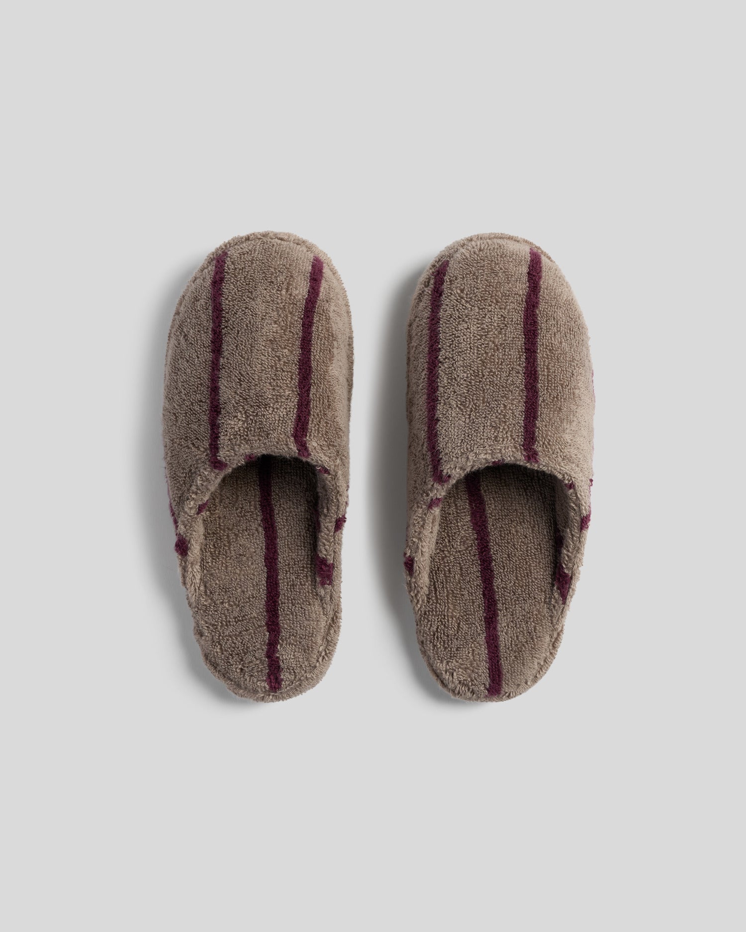 Turkish Cotton Stripe Slippers in Warm Grey with Garnet by Parachute Home — view 1