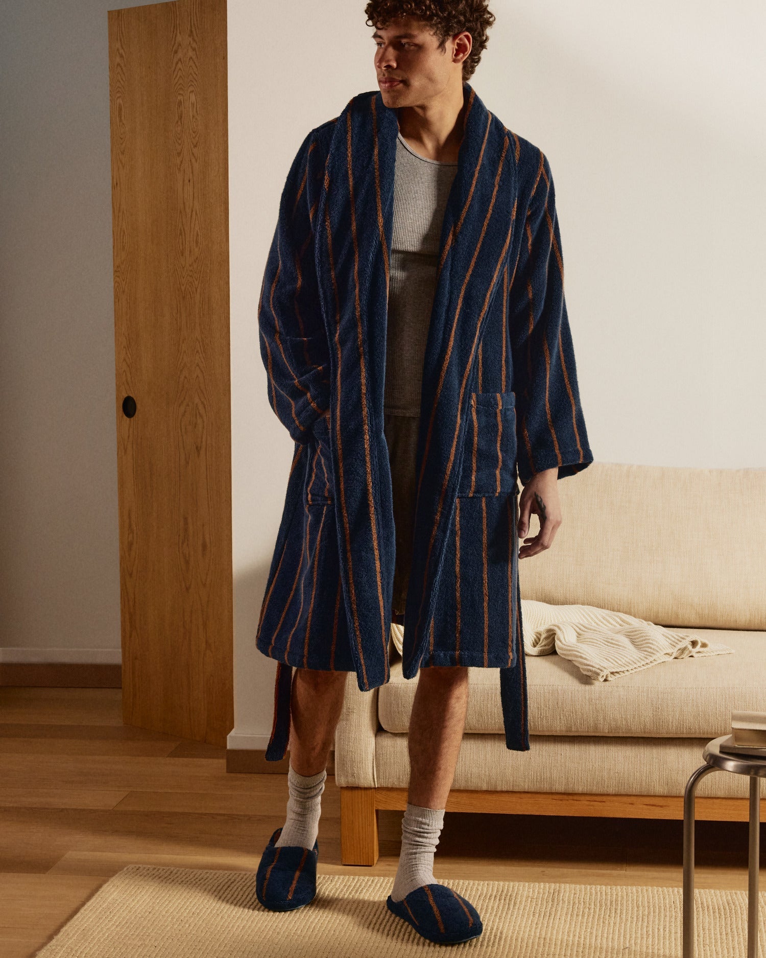 Turkish Cotton Stripe Slippers in Ink with Tobacco by Parachute Home — view 3