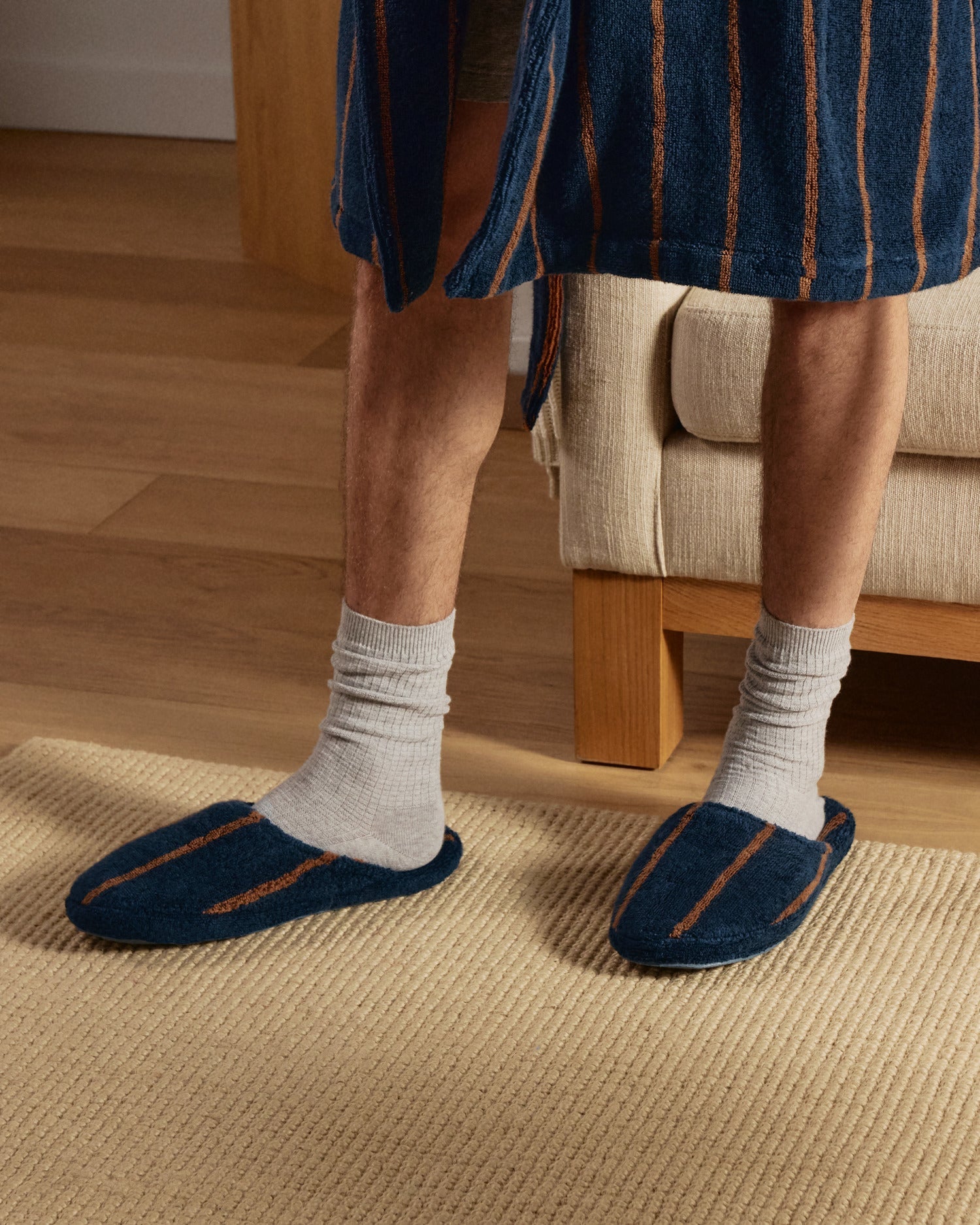 Turkish Cotton Stripe Slippers in Ink with Tobacco by Parachute Home — view 4