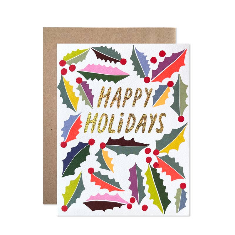 Happy Holidays Holly Card - pretti.cool