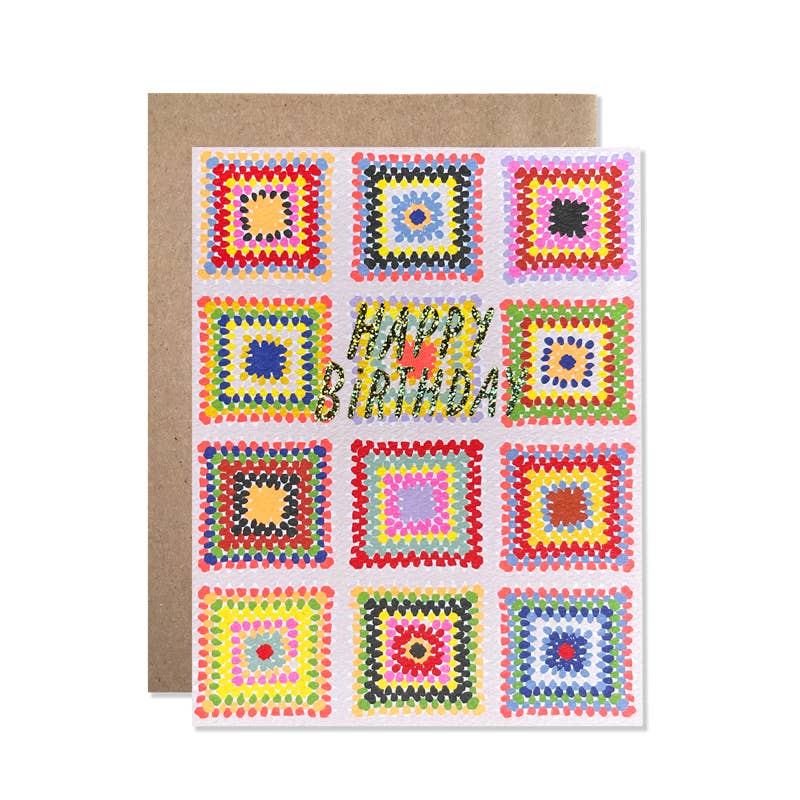 Happy Birthday Crochet Quilt Card - pretti.cool