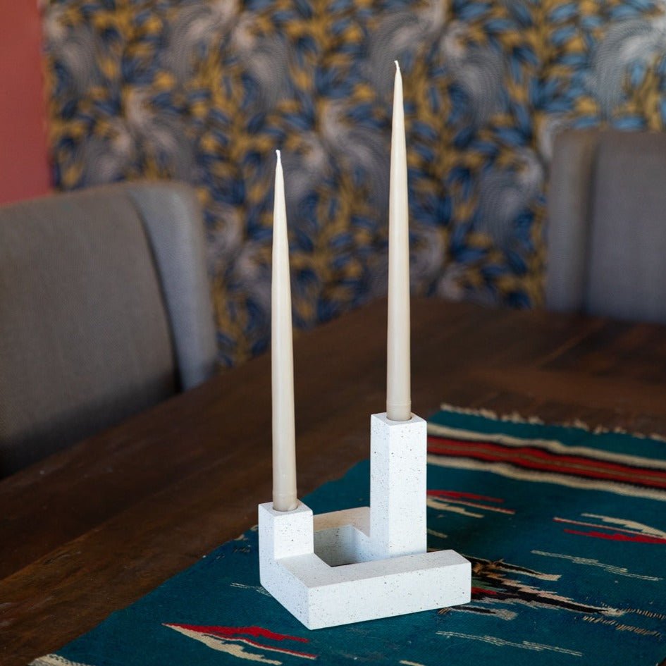 Candlestick Holder Set | White Terrazzo - pretti.cool